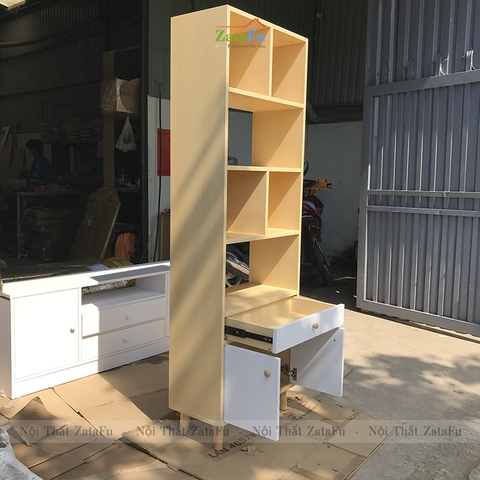 Tủ trang trí đựng sách chân gỗ KTT-22