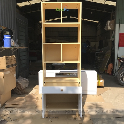 Tủ trang trí đựng sách chân gỗ KTT-22
