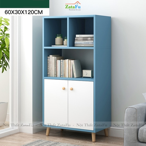 Tủ Sách Chân Gỗ Trang Trí KTT-24
