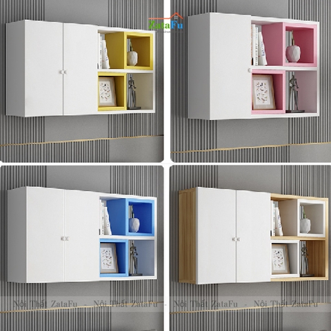 Tủ kệ giá sách gỗ trang trí treo tường đa sắc KTT-62
