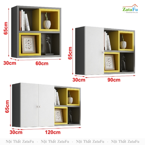 Tủ kệ giá sách gỗ trang trí treo tường đa sắc KTT-62