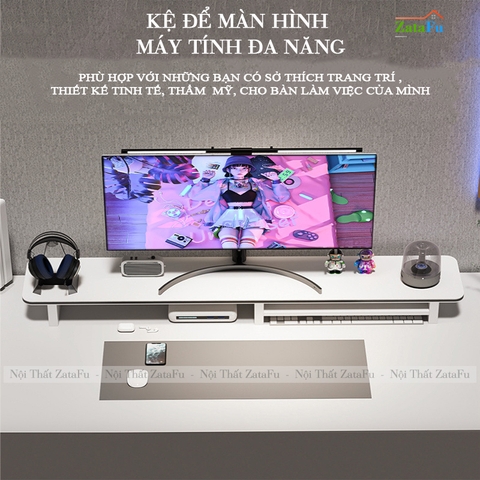 Kệ Để Màn Hình Máy Tính Để Bàn Decor Trang Trí Bàn Làm Việc Cạnh Bo Cong KVT-05