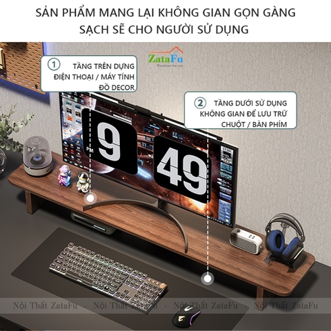 Kệ Để Màn Hình Máy Tính Size Lớn Decor Bàn Làm Việc Ván Dày 17mm KVT-04