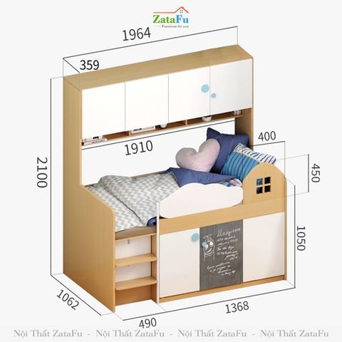 Giường ngủ cho bé kèm tủ quần áo và kệ GG-04