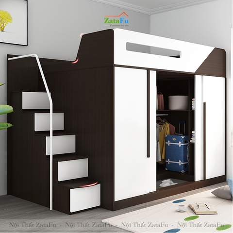Giường tầng đôi 2 người tích hợp không gian tủ quần áo GG-08