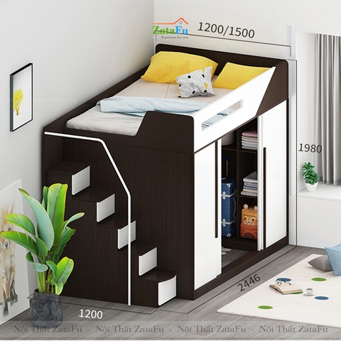Giường tầng đôi 2 người tích hợp không gian tủ quần áo GG-08