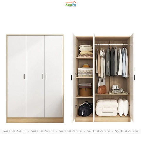 Tủ Quần Áo Gỗ Công Nghiệp MDF 3 Cánh Ván Dày 17mm Cánh Cửa Dùng Bản Lề Giảm Chấn TQA-63