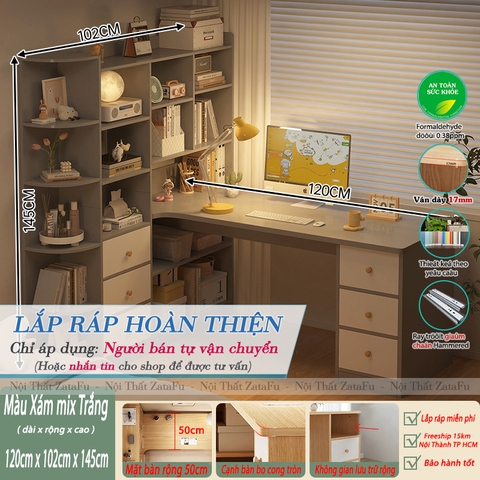 Bàn Làm Việc, Bàn Học Kết Hợp Kệ Sách Nhiều Tầng Thông Minh Gỗ MDF BLV-133 ZataFu
