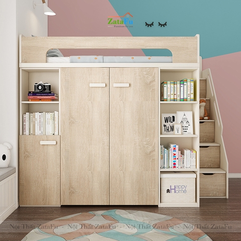 Giường tầng cho trẻ tích hợp tủ quần áo và ngăn đựng sách GG-07