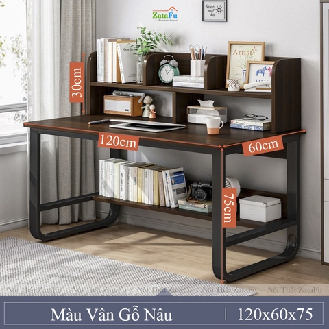 Bàn Học Bàn Làm Việc Kết Hợp Chân Sắt Có Kệ Để Đồ Đa Năng BLV-143 ZataFu