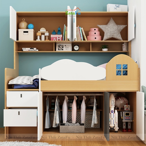Giường ngủ cho bé kèm tủ quần áo và kệ GG-04