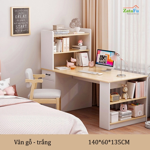 Bàn làm việc gỗ hiện đại cao cấp kèm kệ sách BLV-29