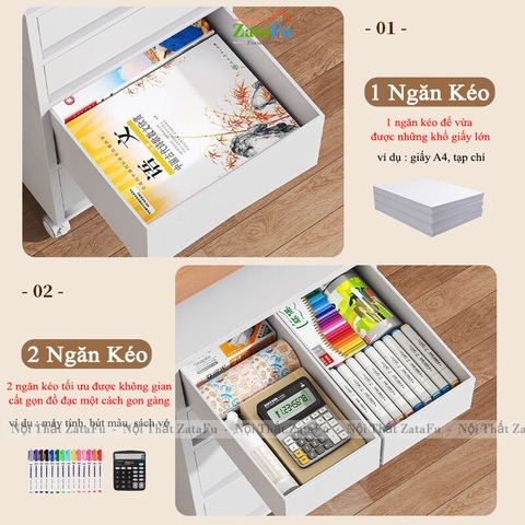Tủ Đựng Hồ Sơ Tài Liệu Văn Phòng Có Bánh Xe Đa Năng Nhiều Ngăn TUTT-63 ZataFu