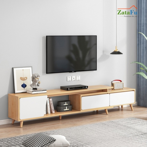 Tủ kệ tivi chân gỗ kéo giãn kích thước KTV-02
