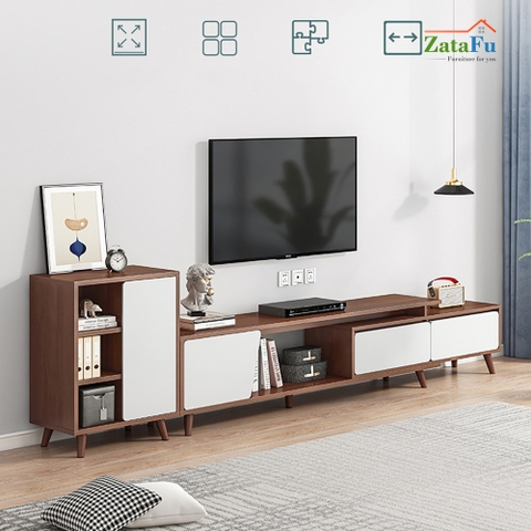 Tủ kệ tivi chân gỗ kéo giãn kích thước KTV-02