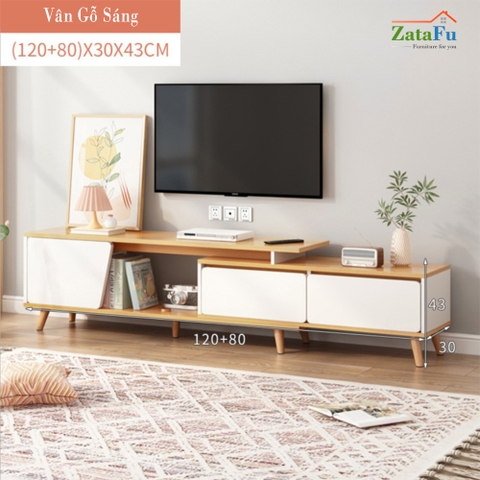 Tủ kệ tivi chân gỗ kéo giãn kích thước KTV-02