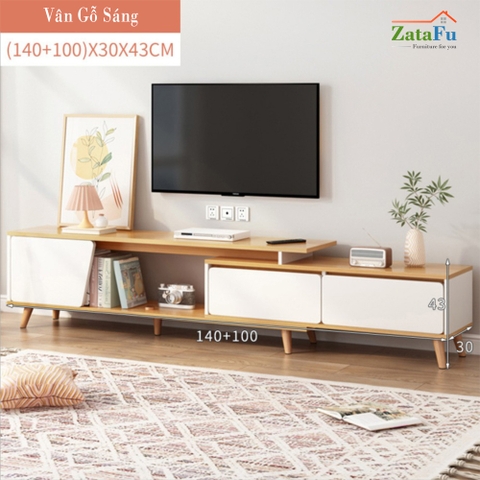 Tủ kệ tivi chân gỗ kéo giãn kích thước KTV-02