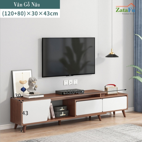 Tủ kệ tivi chân gỗ kéo giãn kích thước KTV-02