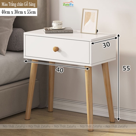 Tủ Đầu Giường Chân Gỗ Có Ngăn Kéo Và Không Ngăn Kéo Gỗ MDF TDG-39 ZataFu