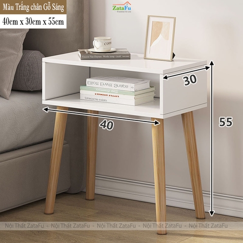 Tủ Đầu Giường Chân Gỗ Có Ngăn Kéo Và Không Ngăn Kéo Gỗ MDF TDG-39 ZataFu