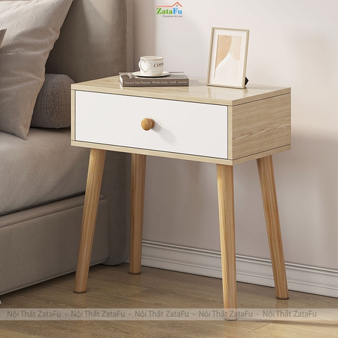 Tủ Đầu Giường Chân Gỗ Có Ngăn Kéo Và Không Ngăn Kéo Gỗ MDF TDG-39 ZataFu