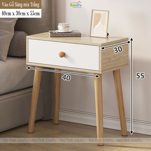 Tủ Đầu Giường Chân Gỗ Có Ngăn Kéo Và Không Ngăn Kéo Gỗ MDF TDG-39 ZataFu