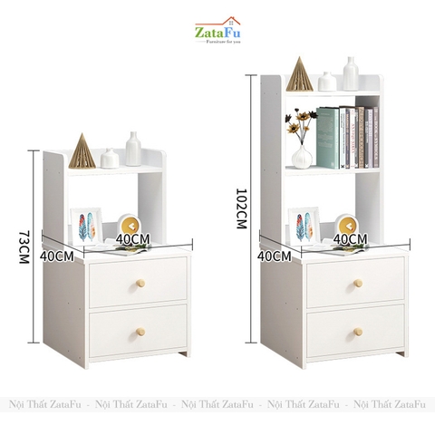 Tủ Đầu Giường Decor Nội Thất Phòng Ngủ 2 Ngăn Kéo Kèm Kệ Sách TDG-34