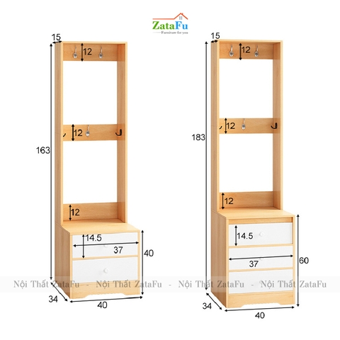 Tủ đầu giường kết hợp giá treo đồ TDG-14