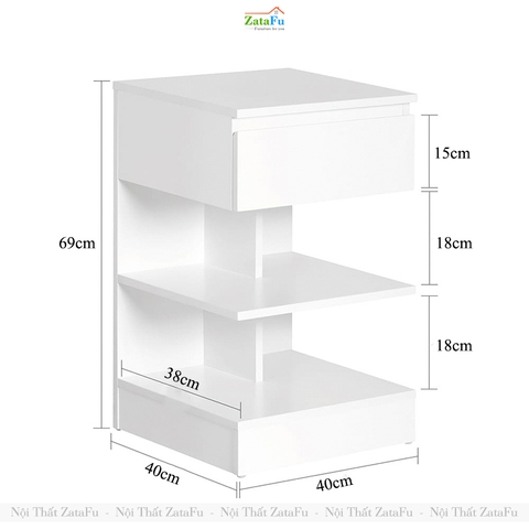 Tủ Đầu Giường Gỗ MDF 3 Tầng Thiết Kế Hiện Đại TDG-43 ZataFu