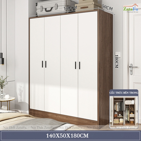 Tủ Đựng Quần Áo 4 Cánh Treo Áo Quần Gỗ Dày 17mm TQA-66