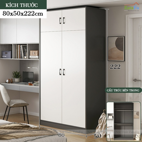 Tủ Gỗ MDF Đựng Quần Áo Lớn Thiết Kế Tối Giản Ván Dày 17mm TQA-68