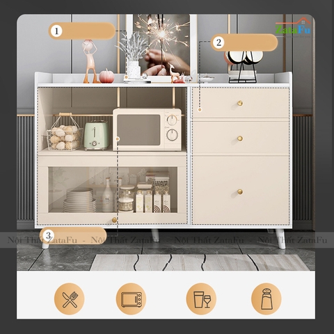 Tủ bếp gắn kính để lò vi sóng có hộc kéo KBEP-09