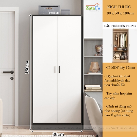 Tủ Quần Áo Gỗ MDF 2 Cánh Thiết Kế Tối Giản TQA-60