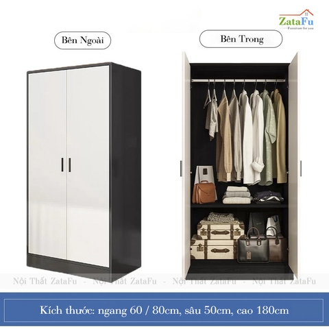 Tủ Quần Áo Gỗ MDF 2 Cánh Thiết Kế Tối Giản TQA-60
