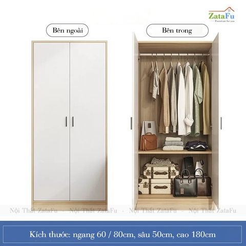 Tủ Quần Áo Gỗ MDF 2 Cánh Thiết Kế Tối Giản TQA-60