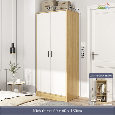 Tủ Quần Áo Gỗ MDF 2 Cánh Thiết Kế Tối Giản TQA-60