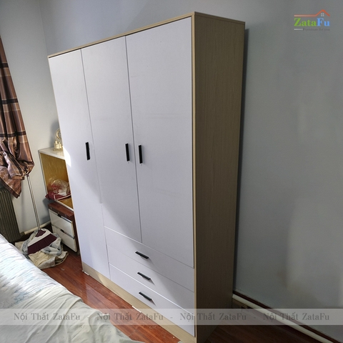Tủ Quần Áo 3 Cánh Gỗ MDF Thiết Kế Hiện Đại Kèm Ngăn Kéo Dùng Ray Trượt Giảm Chấn Cao Cấp TQA-64