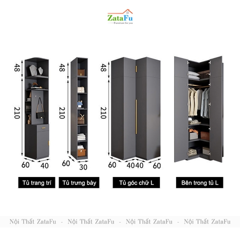 Tủ quần áo góc L cao cấp nhiều phân loại kết hợp sang trọng TQA-21