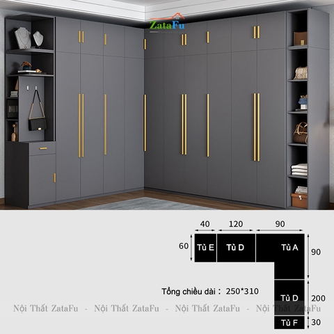 Tủ quần áo góc L cao cấp nhiều phân loại kết hợp sang trọng TQA-21