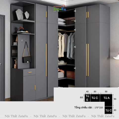 Tủ quần áo góc L cao cấp nhiều phân loại kết hợp sang trọng TQA-21