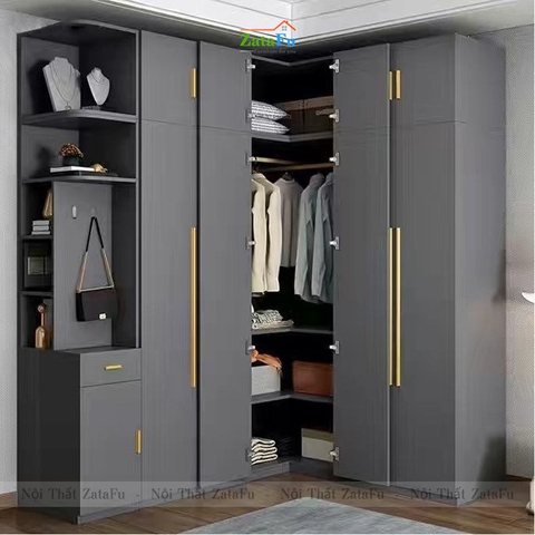 Tủ quần áo góc L cao cấp nhiều phân loại kết hợp sang trọng TQA-21