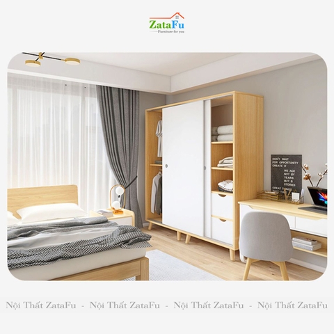 Tủ quần áo cửa trượt chân gỗ TQA-06