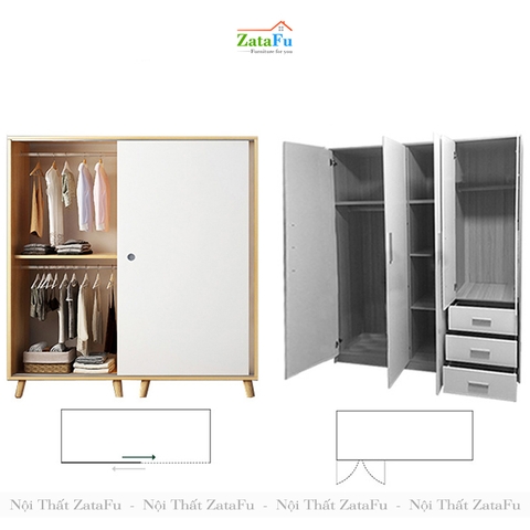 Tủ quần áo cửa trượt chân gỗ TQA-06