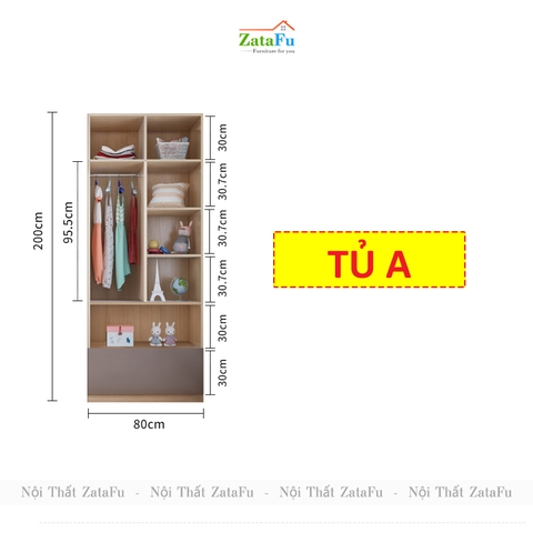 Tủ Quần Áo Gỗ Thông Minh Trang Trí Phòng Ngủ Cho Bé TQA-47