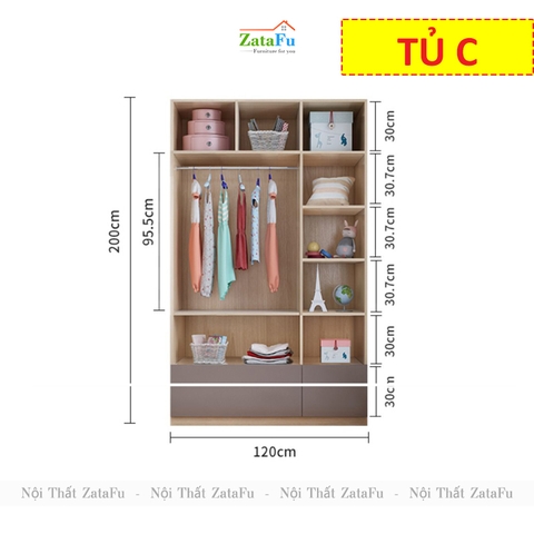 Tủ Quần Áo Gỗ Thông Minh Trang Trí Phòng Ngủ Cho Bé TQA-47