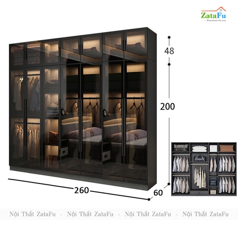 Tủ quần áo buồng kính đèn LED cao cấp TQA-34