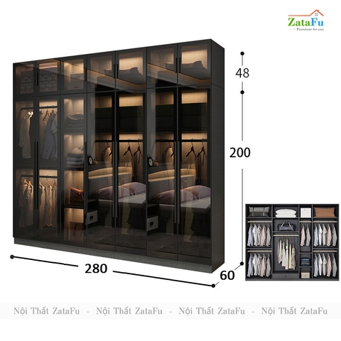 Tủ quần áo buồng kính đèn LED cao cấp TQA-34