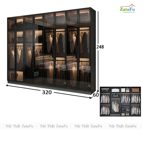 Tủ quần áo buồng kính đèn LED cao cấp TQA-34