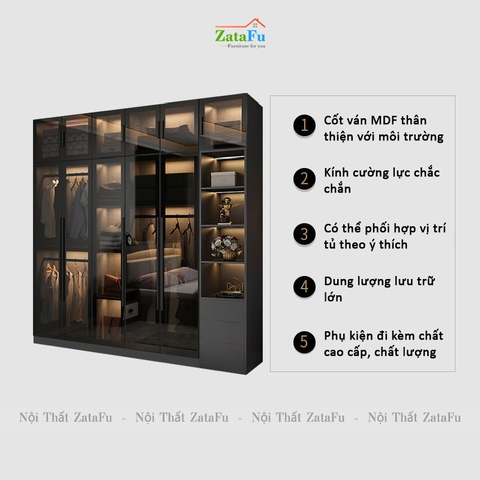 Tủ quần áo buồng kính đèn LED cao cấp TQA-34