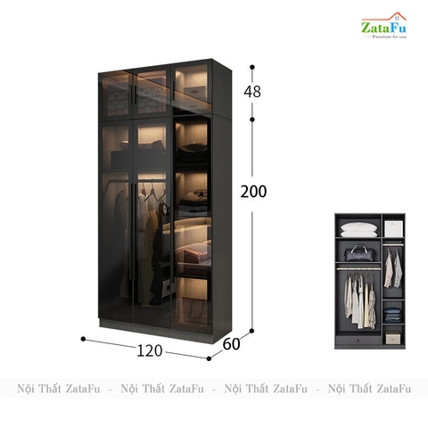 Tủ quần áo buồng kính đèn LED cao cấp TQA-34